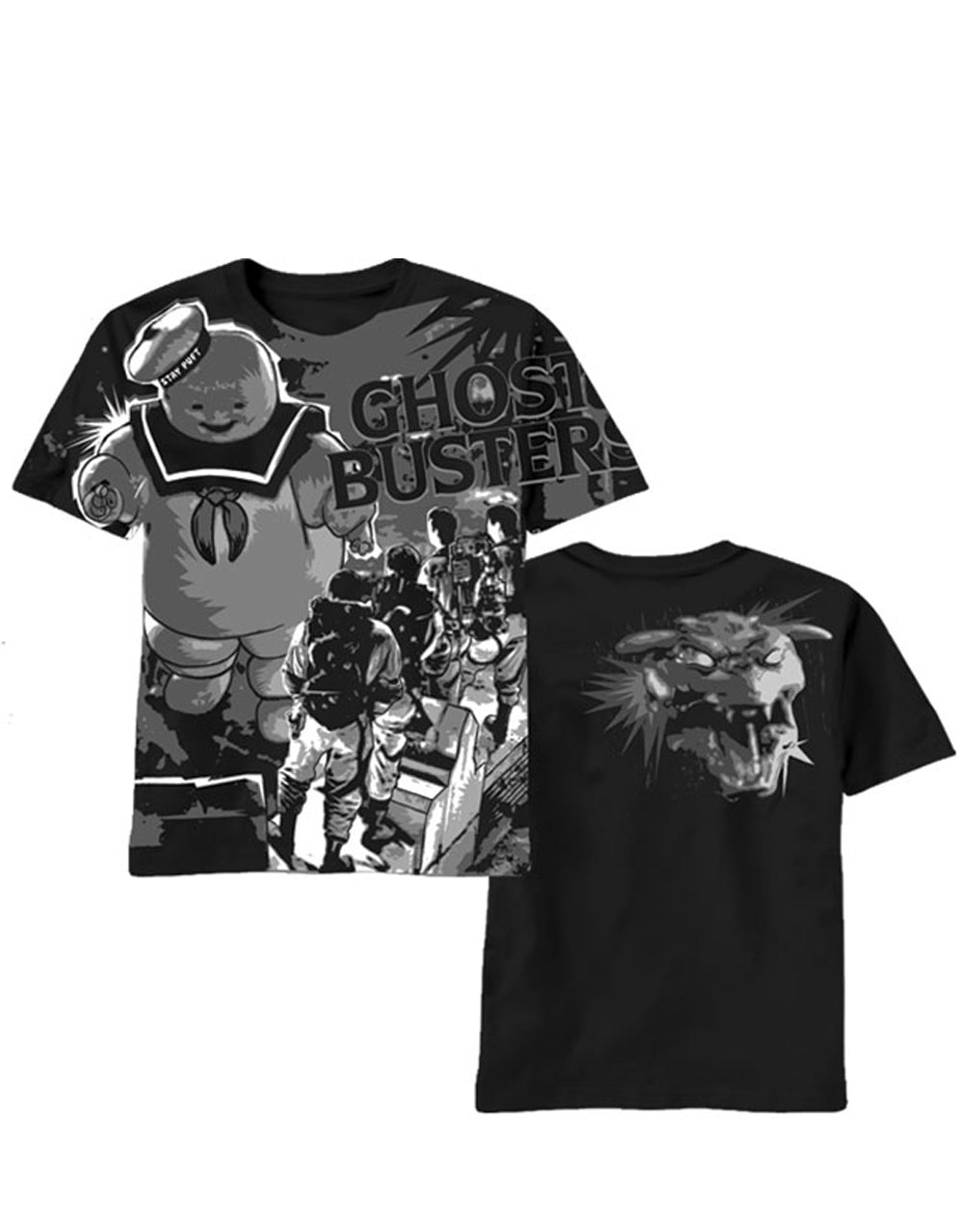 Ghostbusters last stand graphic on a black adult t-shirt.