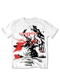 God of War no quarter graphic on a white adult t-shirt.