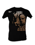 The Godfather justice Don Corleone graphic on a black adult t-shirt.