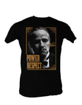 The Godfather power and respect graphic on a black adult t-shirt.
