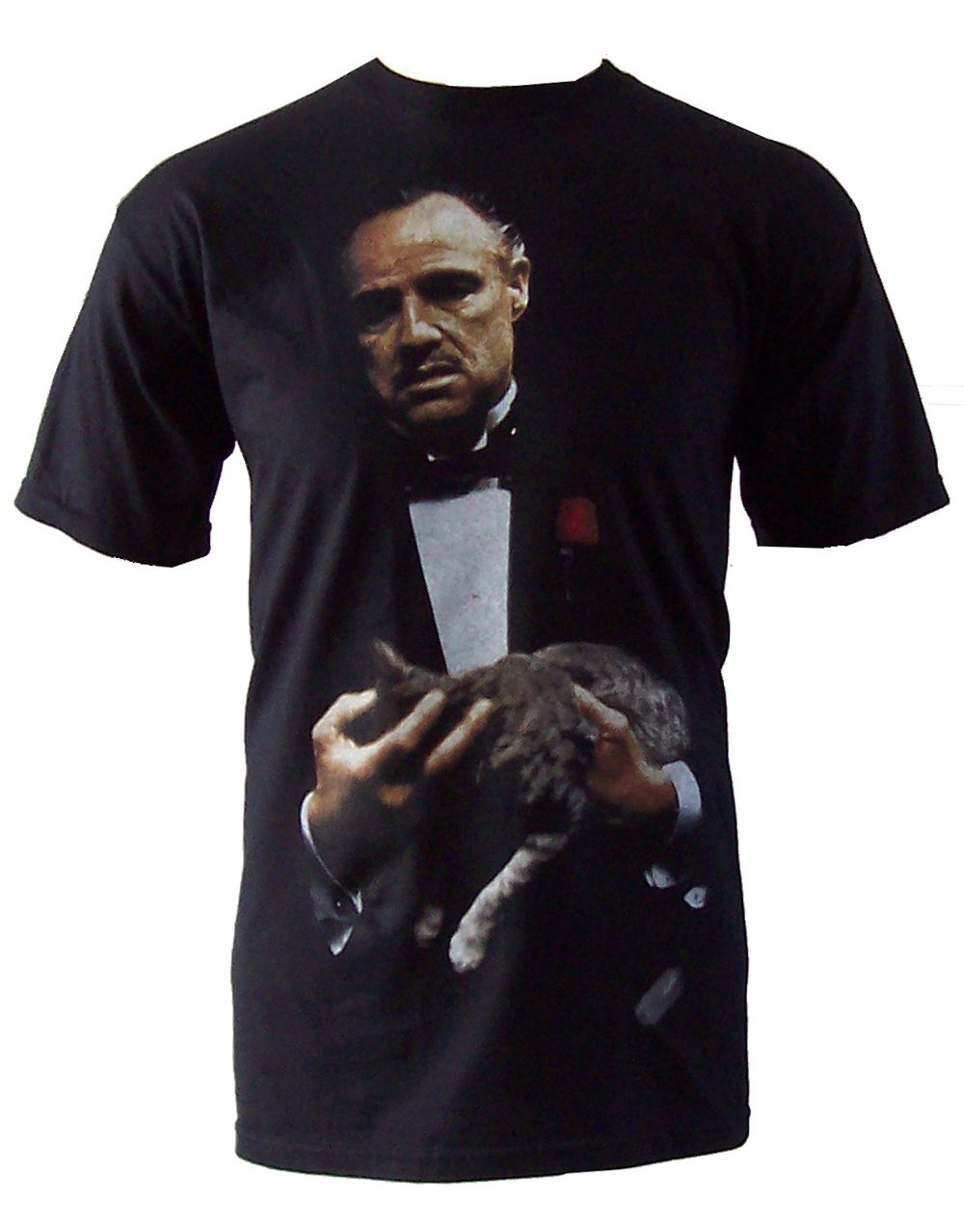 The Godfather enemies closer graphic on a black adult t-shirt.