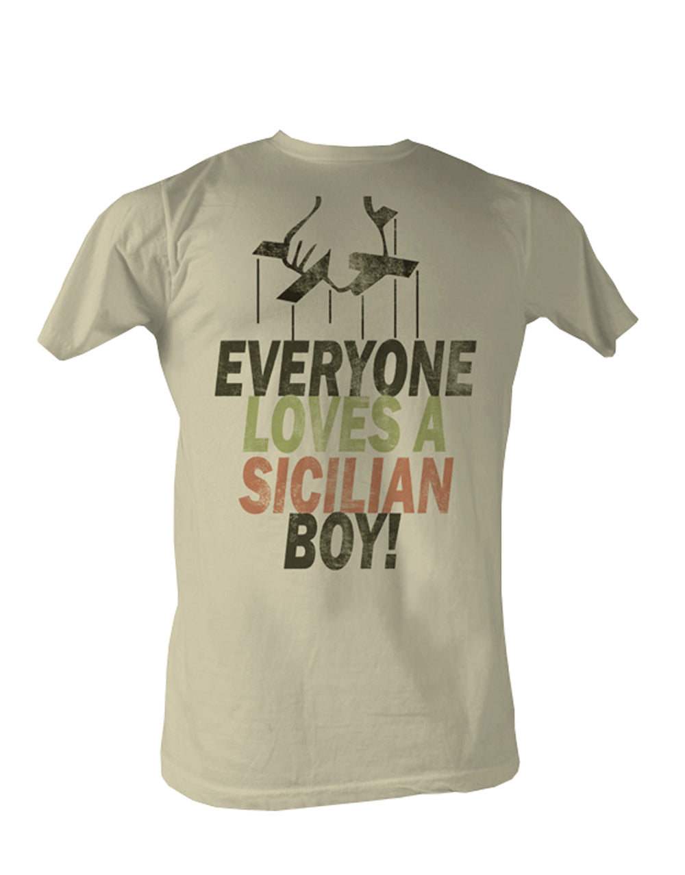 The Godfather sicilian boy graphic on a french vanilla adult t-shirt.