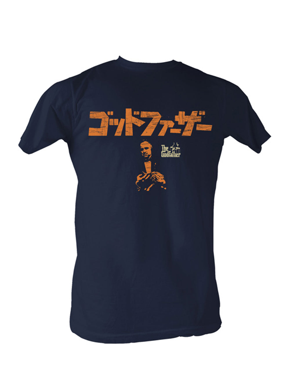 The Godfather Japan graphic on a navy blue adult t-shirt.