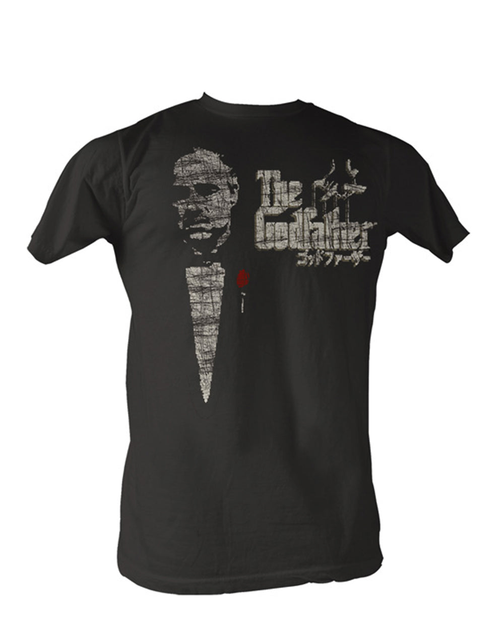 The Godfather Japanese rose graphic on a black adult t-shirt.