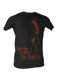 The Godfather family graphic on a black adult t-shirt.