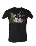 The Godfather Italian logo graphic on a black adult t-shirt.