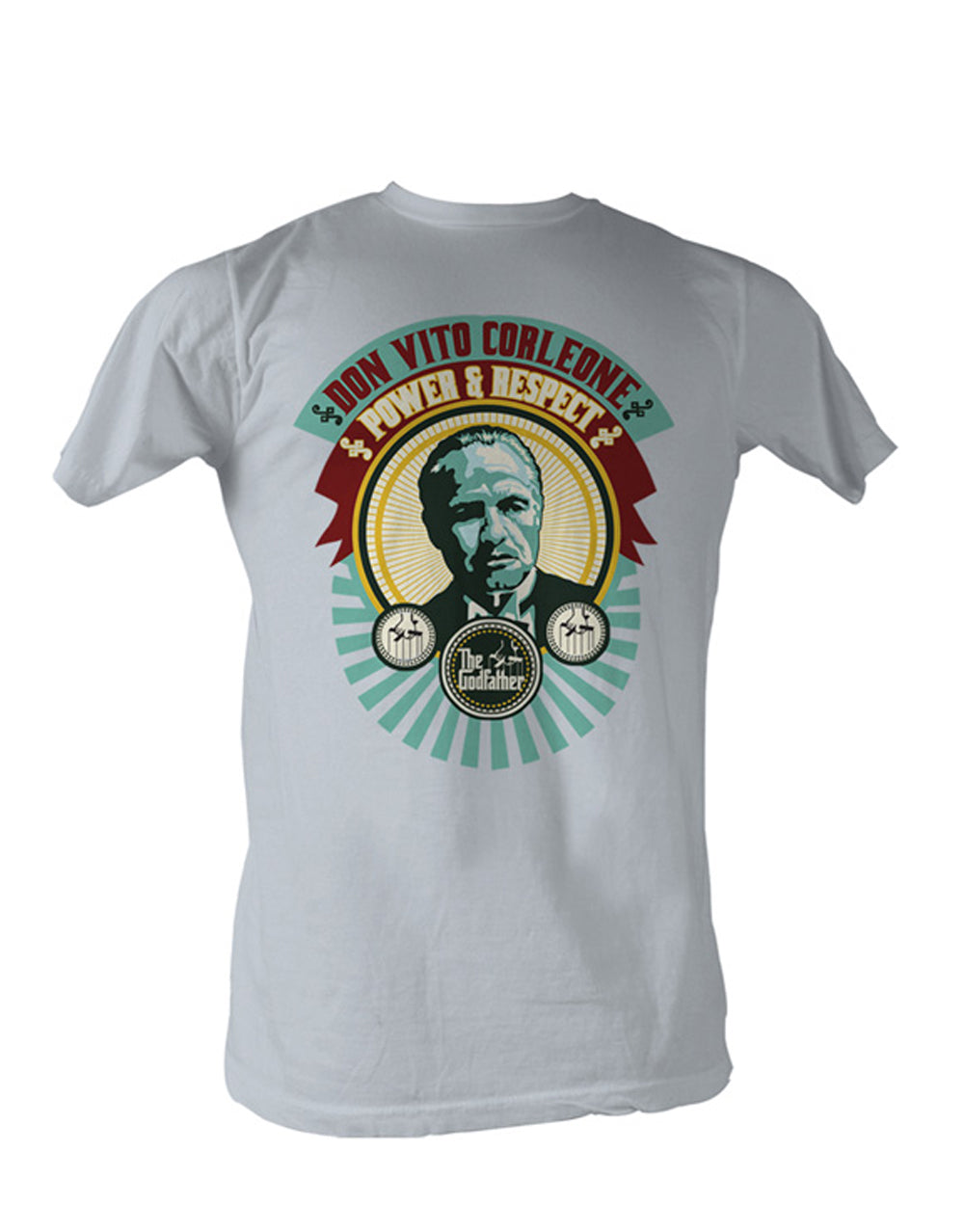 The Godfather power graphic on a light grey adult t-shirt.
