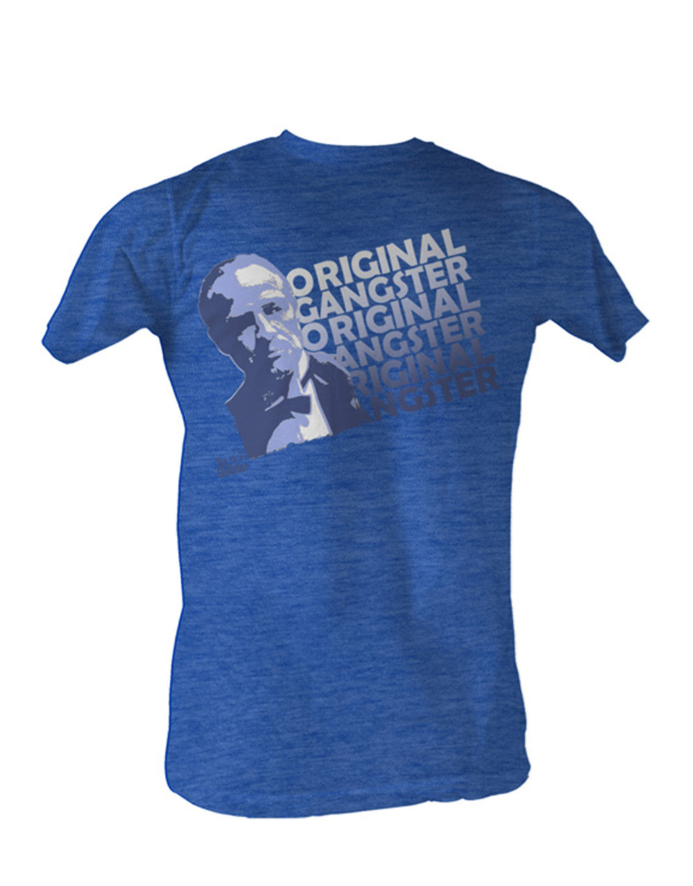 The Godfather original gangster graphic on a heathered blue adult t-shirt.