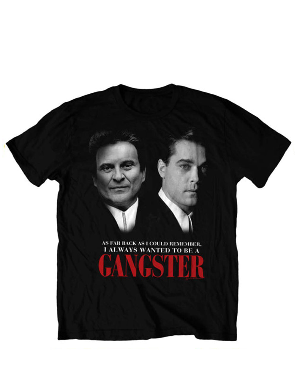Goodfellas be a gangster graphic on a black adult t-shirt.