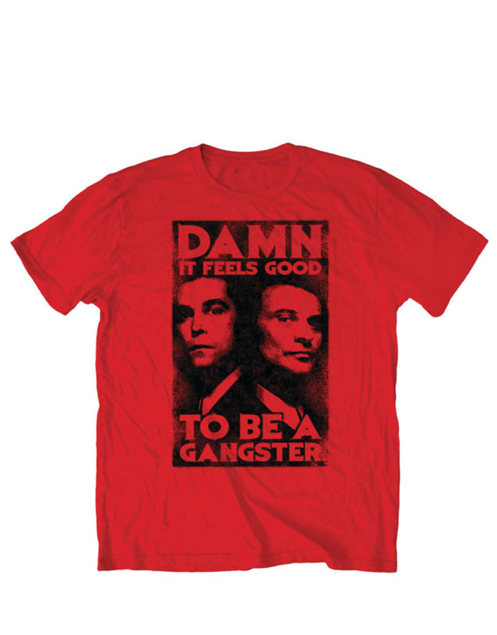 Goodfellas gangster graphic on a red adult t-shirt.