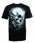 Ghost Rider muerte accented bling graphic on a black adult t-shirt.