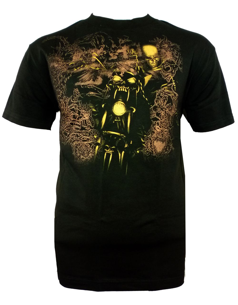 Ghost Rider demons graphic on a black adult t-shirt.