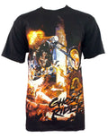 Ghost Rider zombie flaming bike graphic on a black adult t-shirt.
