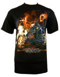 Ghost Rider flaming bike graphic on a black adult t-shirt.