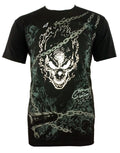 Ghost Rider silver skull chains graphic on a black adult t-shirt.