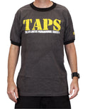 Ghost Hunters super basic graphic on a charcoal black ringer adult t-shirt.
