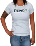 Ghost Hunters TAPS boo frost graphic on a blue women's t-shirt.