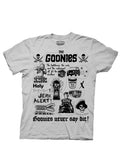 The Goonies spoiler graphic on a grey adult t-shirt.
