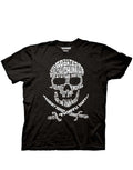 The Goonies quote skull graphic on a black adult t-shirt.