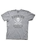 The Goonies Astoria graphic on a heathered grey adult t-shirt.