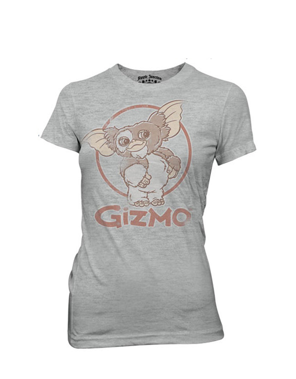Athletic Gizmo graphic on a heathered athletic grey women's t-shirt.