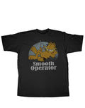 Garfield smooth cat graphic on a black adult t-shirt.