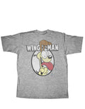 Garfield Odie wingman graphic on a heathered light grey adult t-shirt.