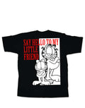 Garfield little friend graphic on a black adult t-shirt.