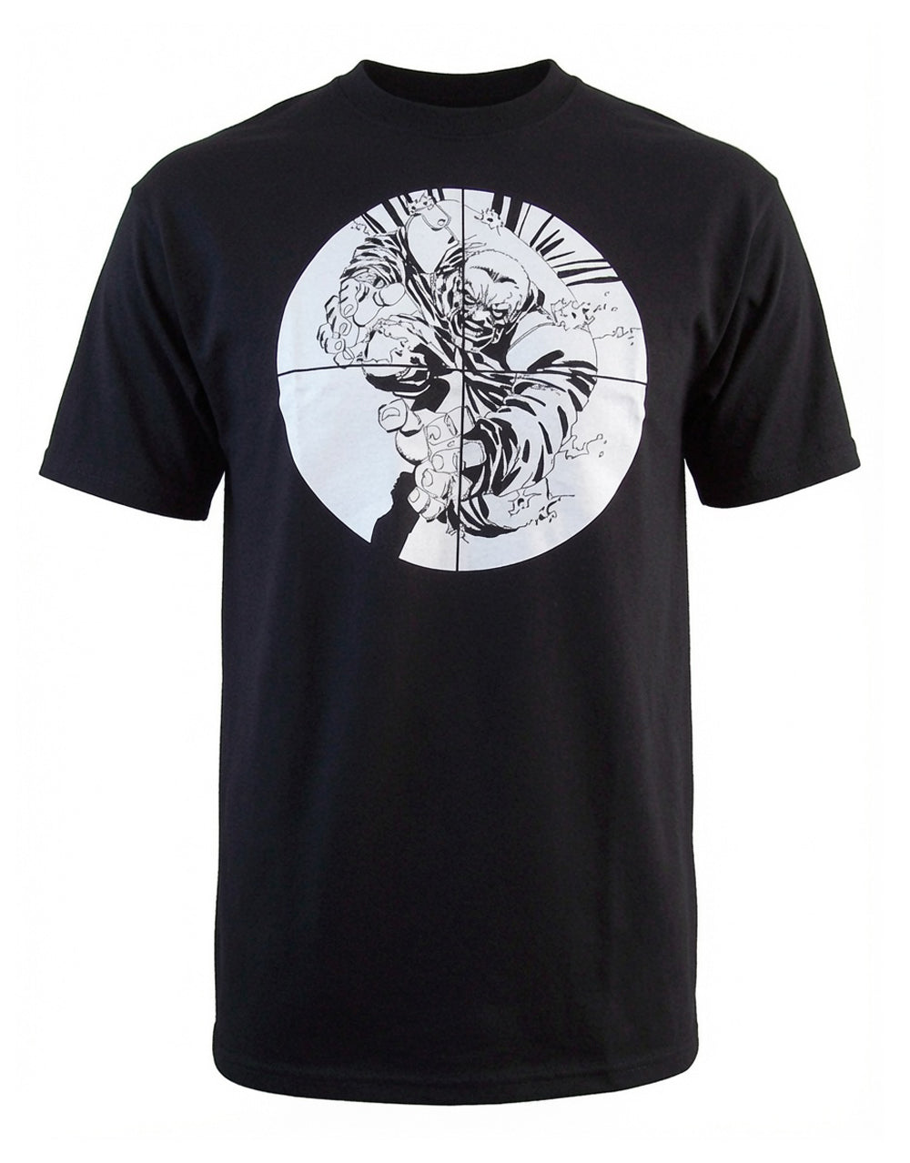 Sin City crosshairs graphic on a black adult t-shirt.