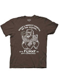 Nibbles on the weenis graphic on a brown adult t-shirt.