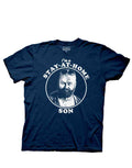 Stay at home graphic on a navy blue adult t-shirt.
