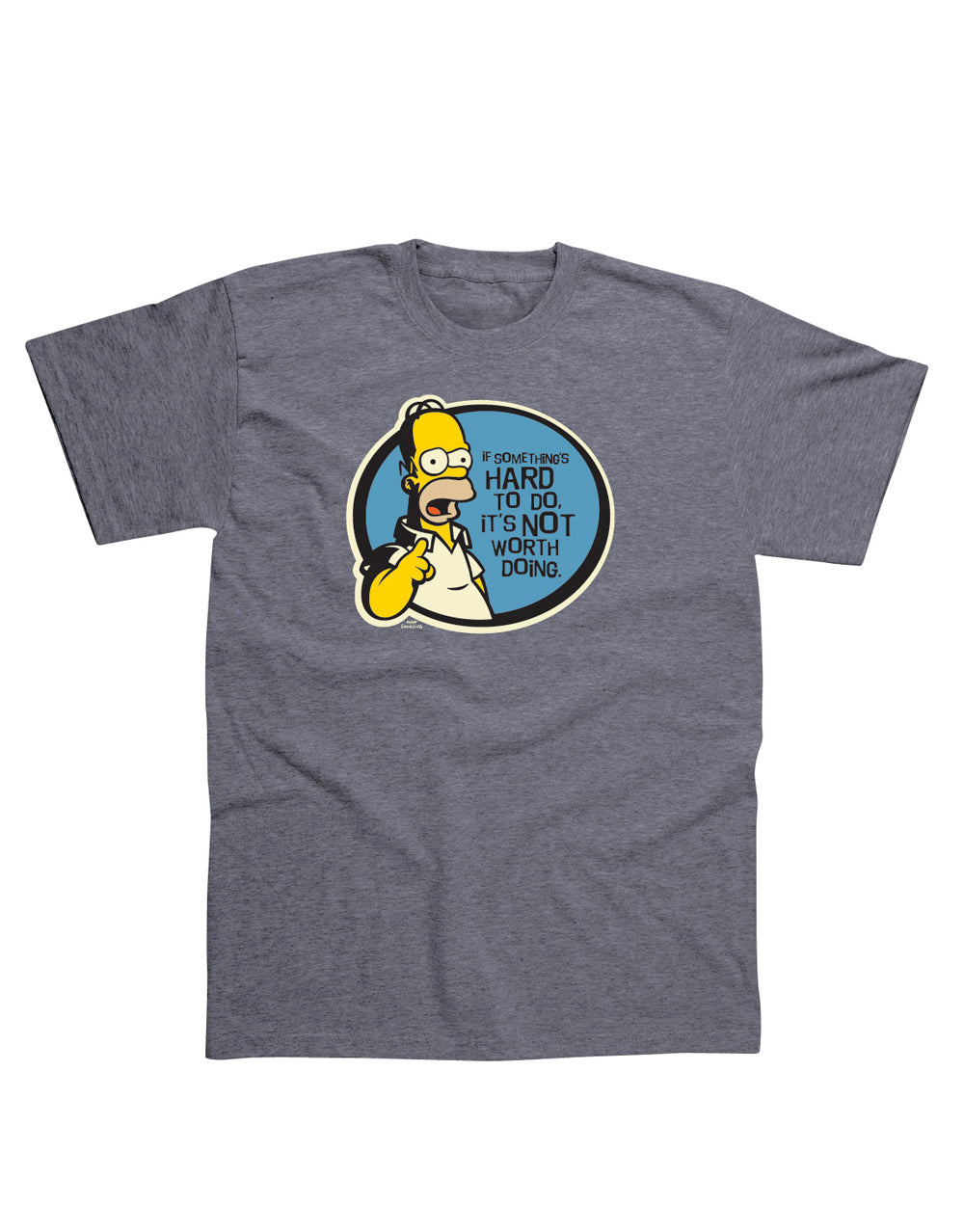 The Simpsons hard to do graphic on a grey adult t-shirt.