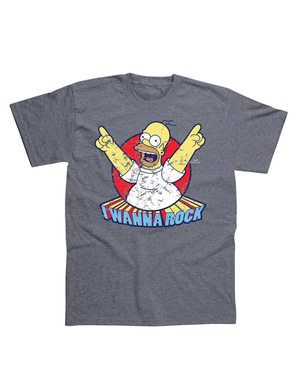 The Simpsons Homer I wanna rock graphic on a grey adult t-shirt.