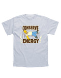 The Simpsons Homer conserve energy graphic on a heathered grey adult t-shirt.