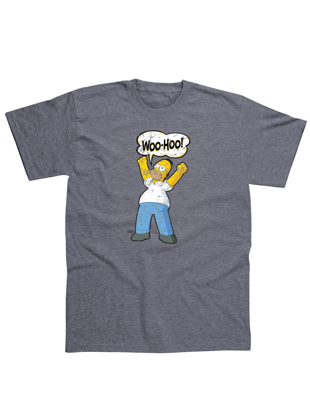 The Simpsons classic Homer woo-hoo graphic on a graphite grey adult t-shirt.