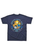 The Simpsons Bart smooth move man graphic on a navy blue kids t-shirt.