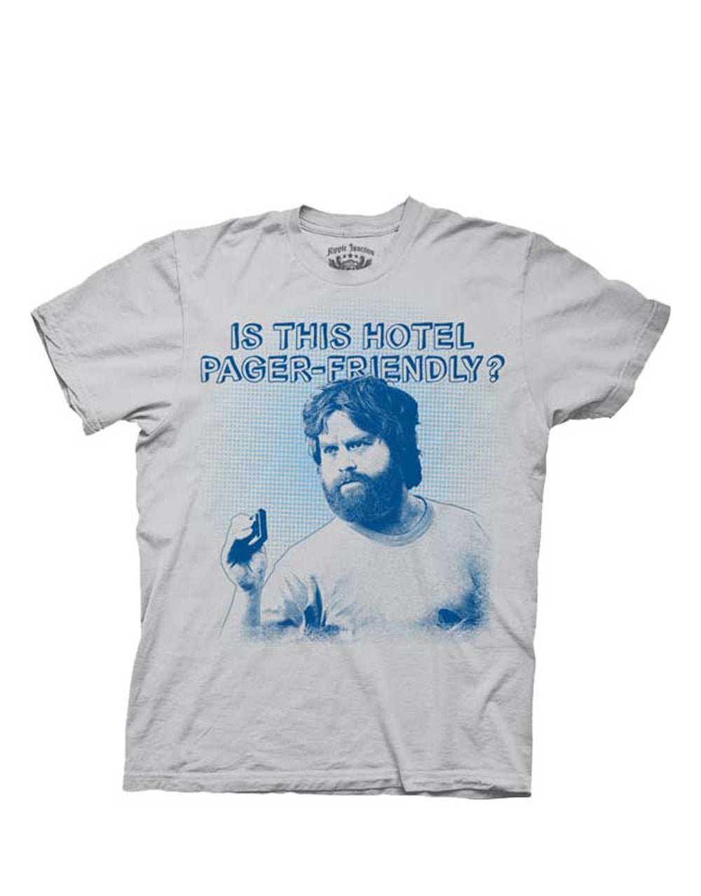 The Hangover pager friendly graphic on a grey adult t-shirt.