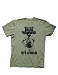 The Hangover he's a child graphic on a green adult t-shirt.