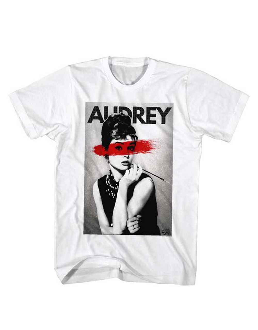 Audrey Hepburn classic graphic on a white adult t-shirt.