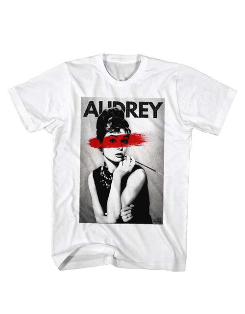 Audrey Hepburn classic graphic on a white adult t-shirt.