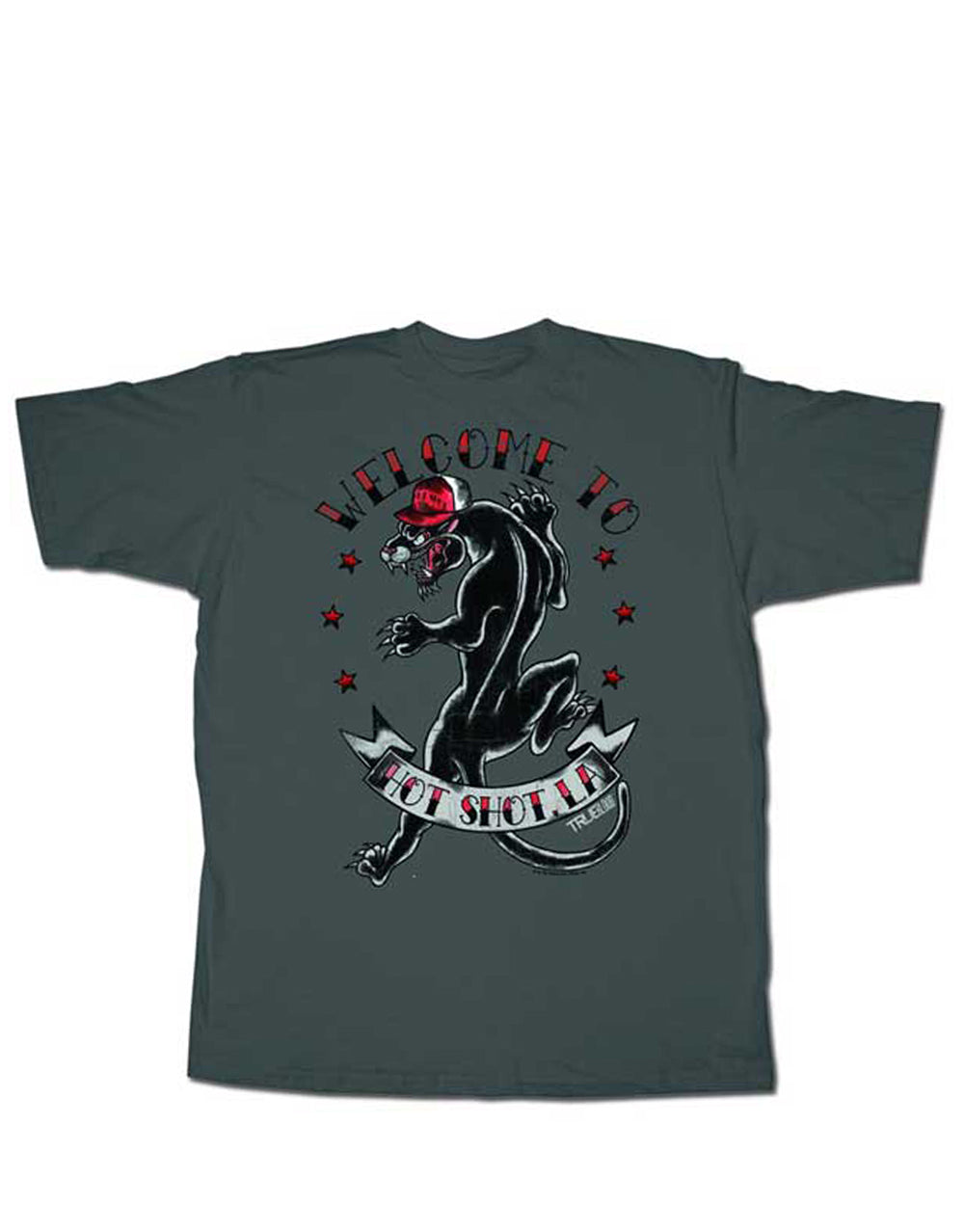 True Blood panther graphic on a dark grey adult t-shirt.