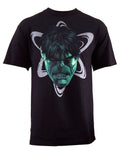 The Incredible Hulk head graphic on a black adult t-shirt.