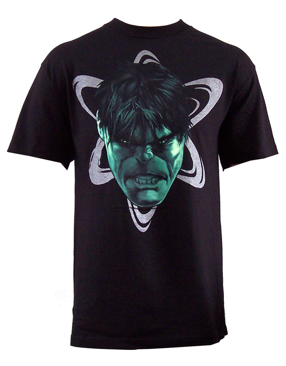 The Incredible Hulk head graphic on a black adult t-shirt.