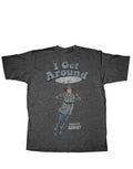 Inspector Gadget get around graphic on a heathered dark grey adult t-shirt.