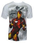 Iron Man tank graphic on a white adult t-shirt.
