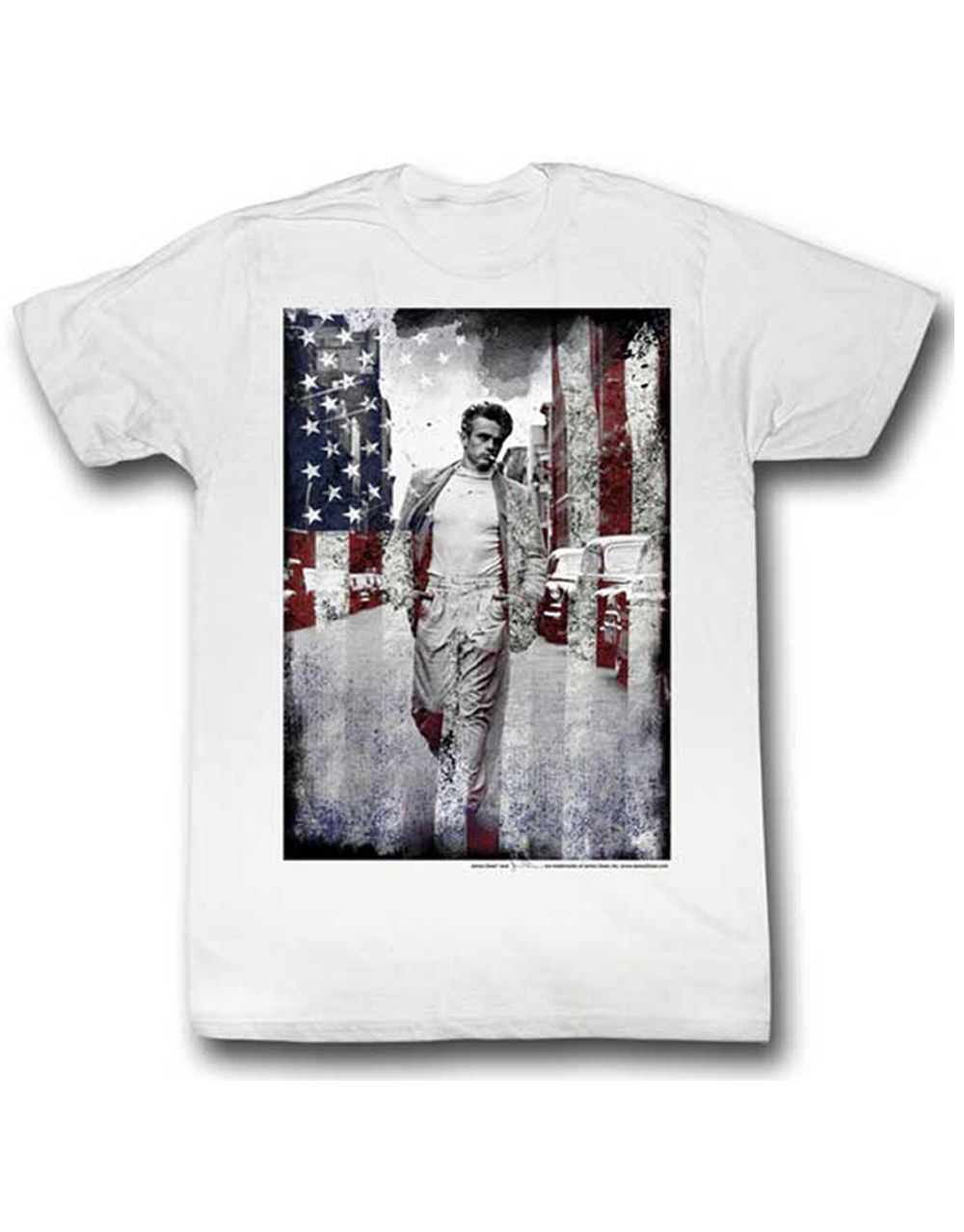 James Dean American graphic on a white adult t-shirt.