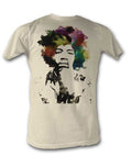 Jimi Hendrix watercolour graphic on a french vanilla adult t-shirt.