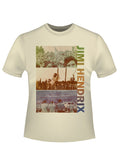 Jimi Hendrix triptych graphic on a french vanilla adult t-shirt.