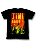 Jimi Hendrix red dawn graphic on a black adult t-shirt.