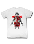 Jimi Hendrix knowledge graphic on a white adult t-shirt.
